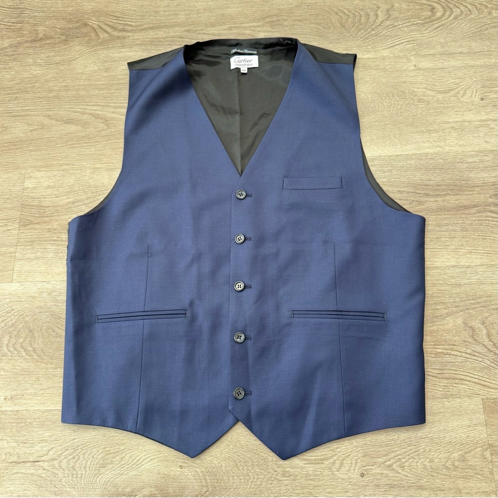 Cartier Mens Uniformes Vest Navy Black Wool Waistcoat Size 54 IT Fits 44 US